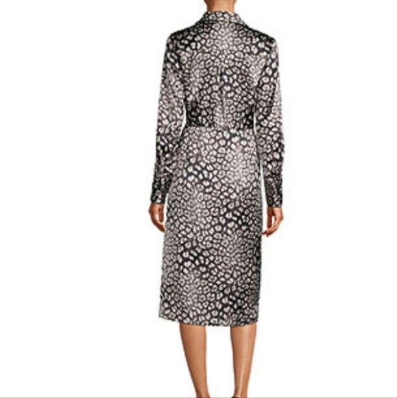 Worthington Black/Gray Dress Animal Print, wrap, long sleeve, silky, 21" PTP - Picture 2 of 6